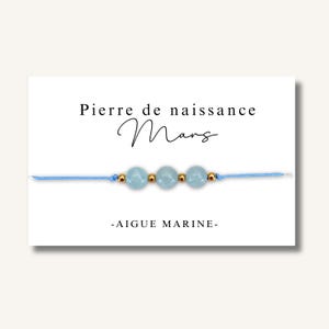 Carte Bracelet grandes pierres de naissance mois de MARS - bracelet personnalisé, bracelet pierre de naissance, pierre naturelle