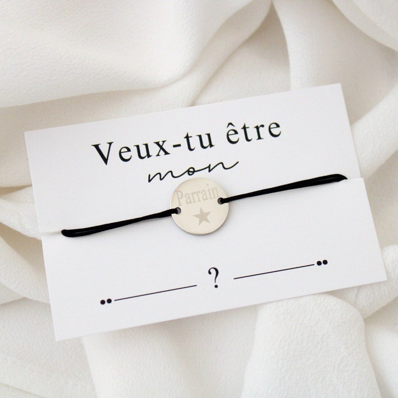 Carte Bracelet Veux-tu être mon parrain bracelet personnalisé, bracelet demande parrain, bracelet cadeau parrain, bracelet pour lui image 1