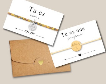 Personalized gift for goddaughter with message card • Liberty print bracelet, cord • Birthday gift idea • Personalized jewelry