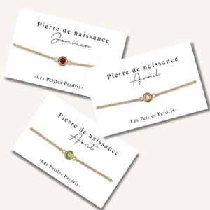 Carte Bracelet pierre de naissance chaîne en acier inoxydable - bracelet personnalisé, bracelet mois de naissance, cadeau naissance