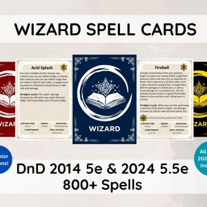 DnD 5e Wizard-spreukkaartenset | spreuken 2014 en 2024 inbegrepen | Spellbook-bundel | Meer dan 800 spreuken | 10 kleuropties | Dungeon and Dragons 5e