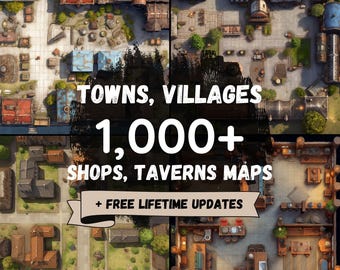 Más de 1000 ciudades, pueblos, tiendas y tabernas. Mapas de batalla: DnD, VTT Roll20 RPG