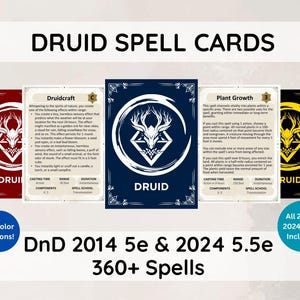 DnD 5e Druid Spell-kaartenset | spreuken 2014 en 2024 inbegrepen | Spellbook-bundel | Meer dan 360 spreuken | 10 kleuropties | Dungeon and Dragons 5e