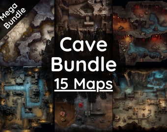 DnD Cave Battle Map Mega Bundle, 15 D&D Digital Battlemaps, Dungeons and Dragons Battle Maps, Roll20 Battlemap, Fantasy Grounds, Foundry VTT