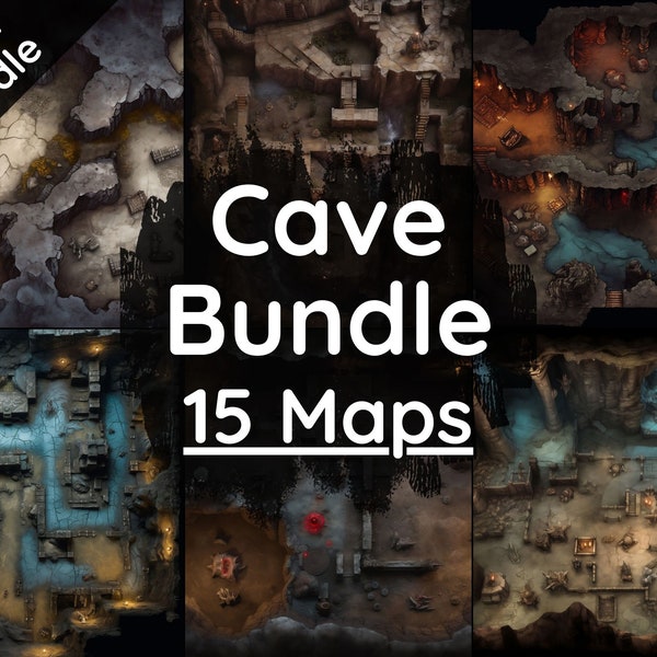 DnD Cave Battle Map Mega Bundle, 15 D&D Digital Battlemaps, Dungeons and Dragons Battle Maps, Roll20 Battlemap, Fantasy Grounds, Foundry VTT