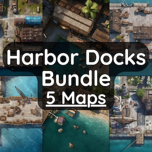 RPG Harbor Battle Map Bundle, 5 Digital Battlemaps, Dungeons 5e Battle Maps, Roll20 Battlemap, Fantasy Grounds, VTT