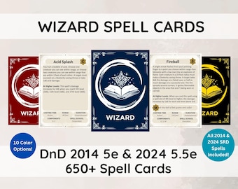 Cartas de Hechizo de Mago de DnD 5e: Libro de Hechizos con más de 650 en PDF imprimible (2014 y 2024)