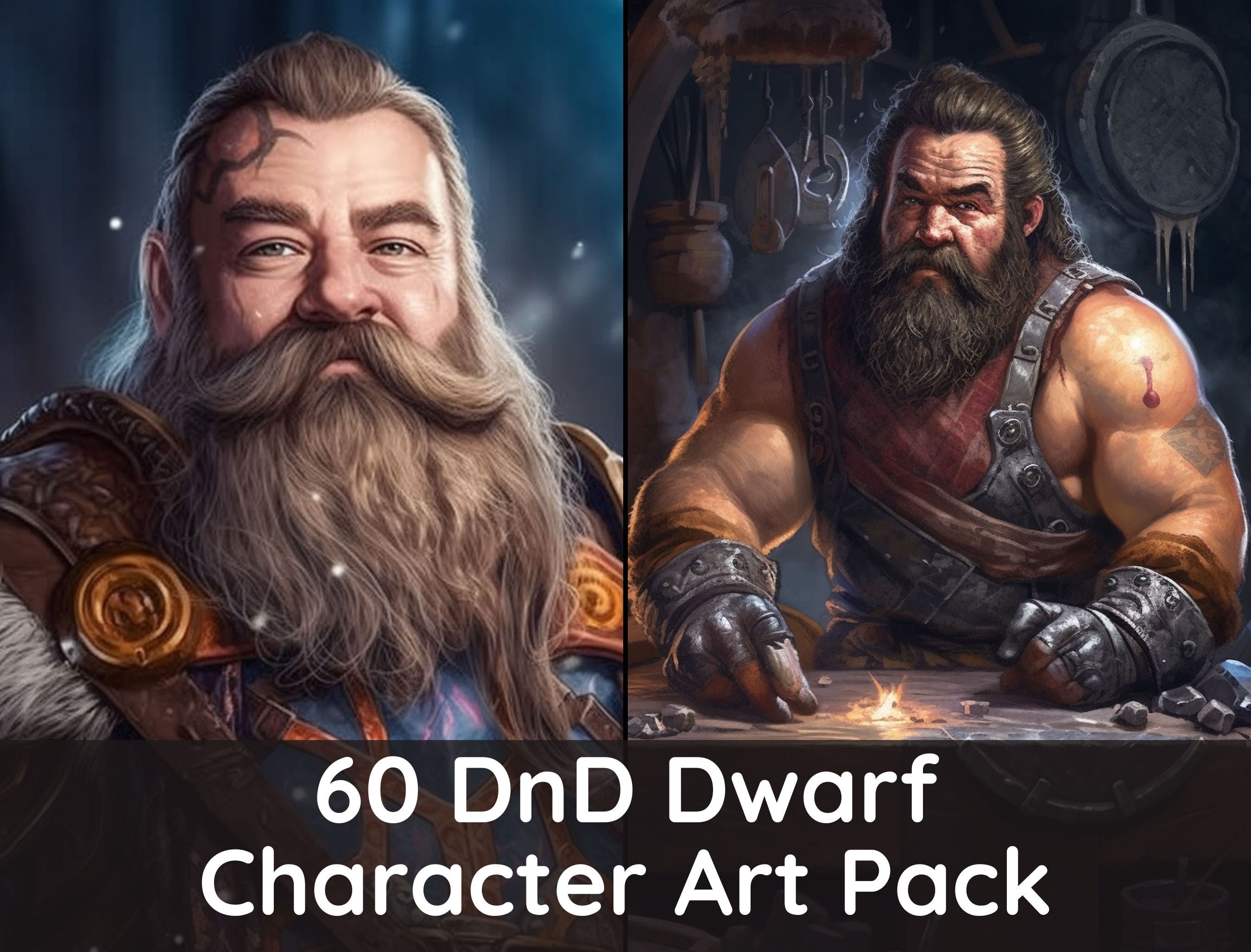 DnD 60 Dwarf Character Portrait Art Bundle, D&D Pictures, Player Portraits, Dungeons and Dragons, NPC Characters Art Pack