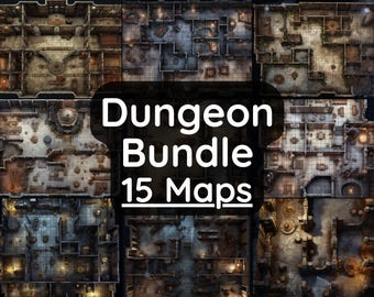 Dungeon Battle Map Bundle: 15 RPG Maps for DnD 5e Roll20, Fantasy Grounds VTT