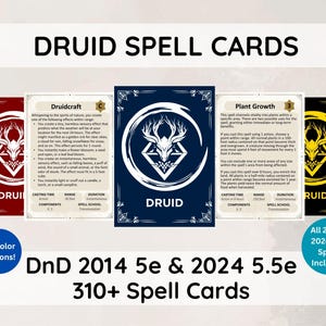 DnD 5e Druid Spell Cards Set | 2014 & 2024 Spells Included | Spellbook Bundle | Over 310 Spell Cards | 10 Color Options | 5th Edition