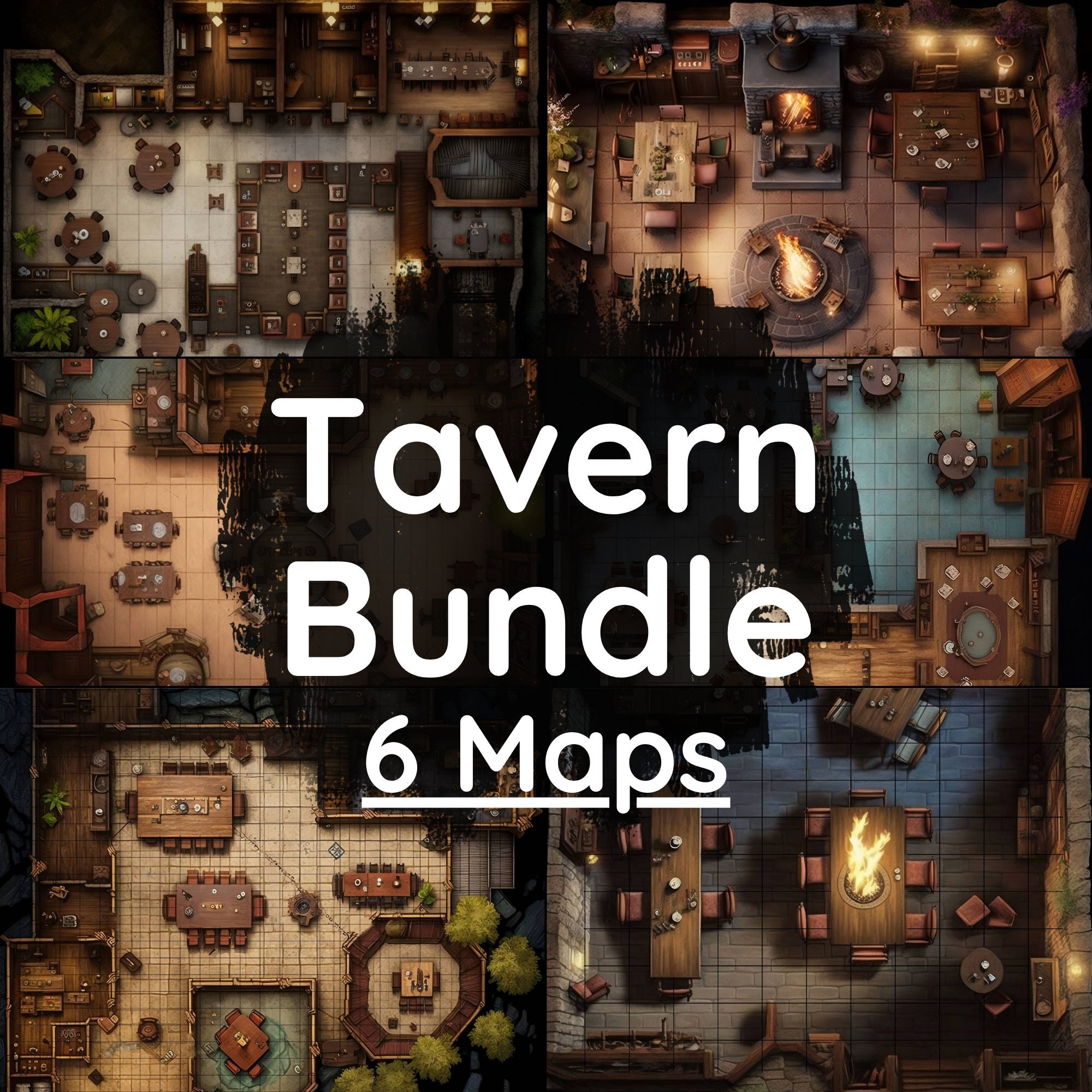 Dnd Tavern Battle Map Bundle, 6 D&D Digital Battlemaps, Dungeons and Dragons Battle Maps, Roll20