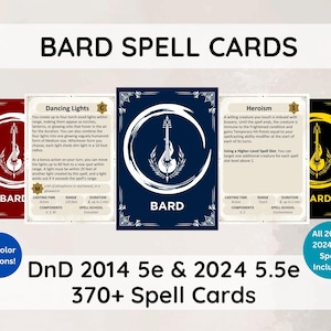 Carte degli incantesimi del bardo DnD 5e – Libro degli incantesimi PDF stampabile di oltre 370 carte (SRD 2014 e 2024)