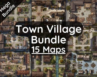 Pacote de mapas de batalha de cidades e vilas – 15 mapas digitais para D&D 5e, Roll20 VTT