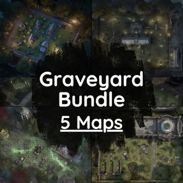 DnD Graveyard Battle Map Bundle, 5 D&D Digital Encounter Battlemaps, Dungeons and Dragons Battle Maps, Roll20 Battlemap, Fantasy Grounds