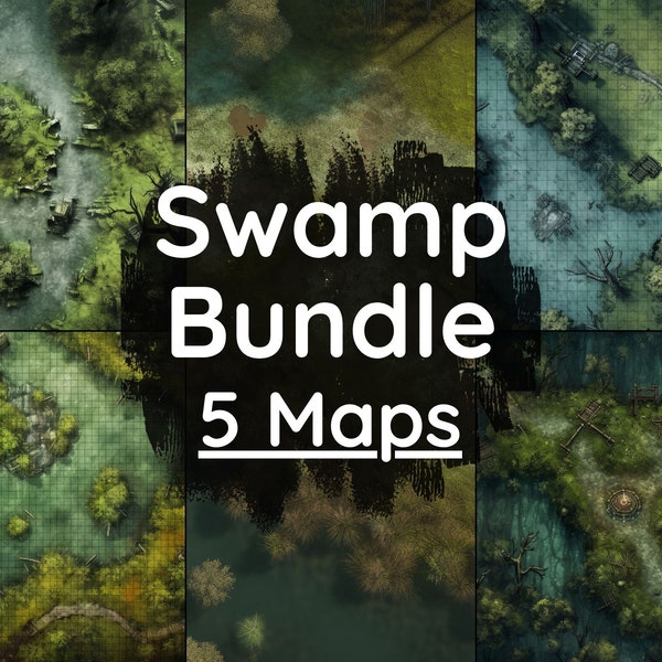DnD Swamp Battle Map Bundle, 5 D&D Digital Battlemaps, Dungeons and Dragons Battle Maps, Roll20 Battlemap, Fantasy Grounds, Foundry VTT