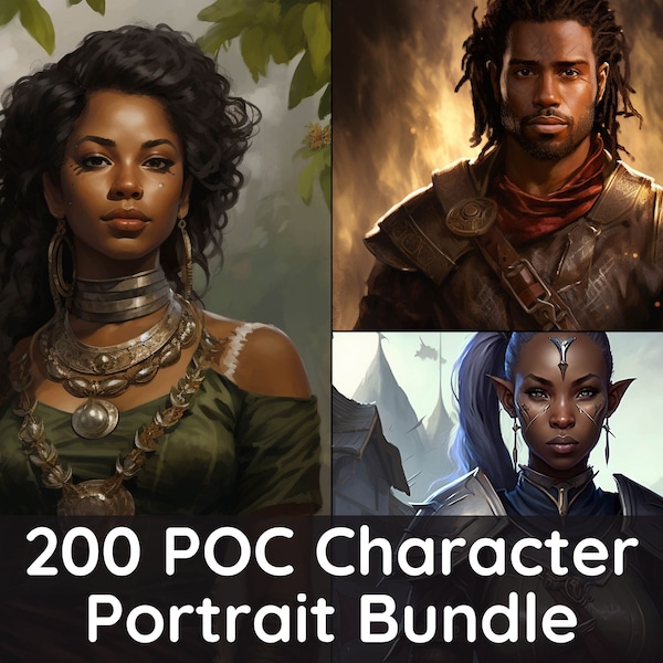 DnD 200 POC Character Portrait Art Bundle, NPC People Of Color, D&D Pictures, Dungeons and Dragons Art, Dark Skinned Characters