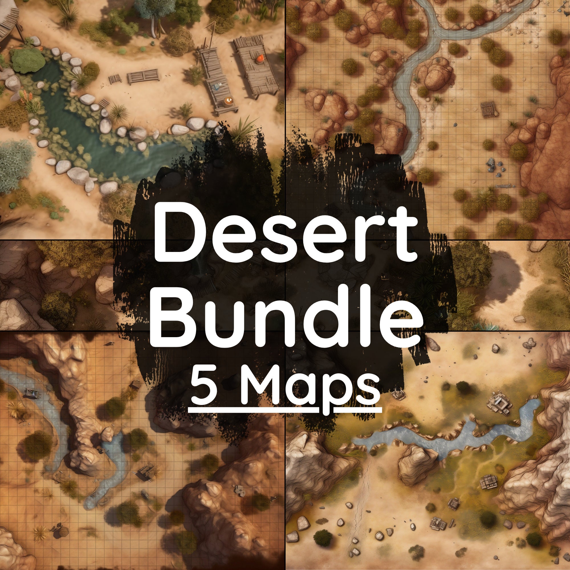 Dnd Desert Battle Map Bundle, 5 D&D Digital Battlemaps, Dungeons and