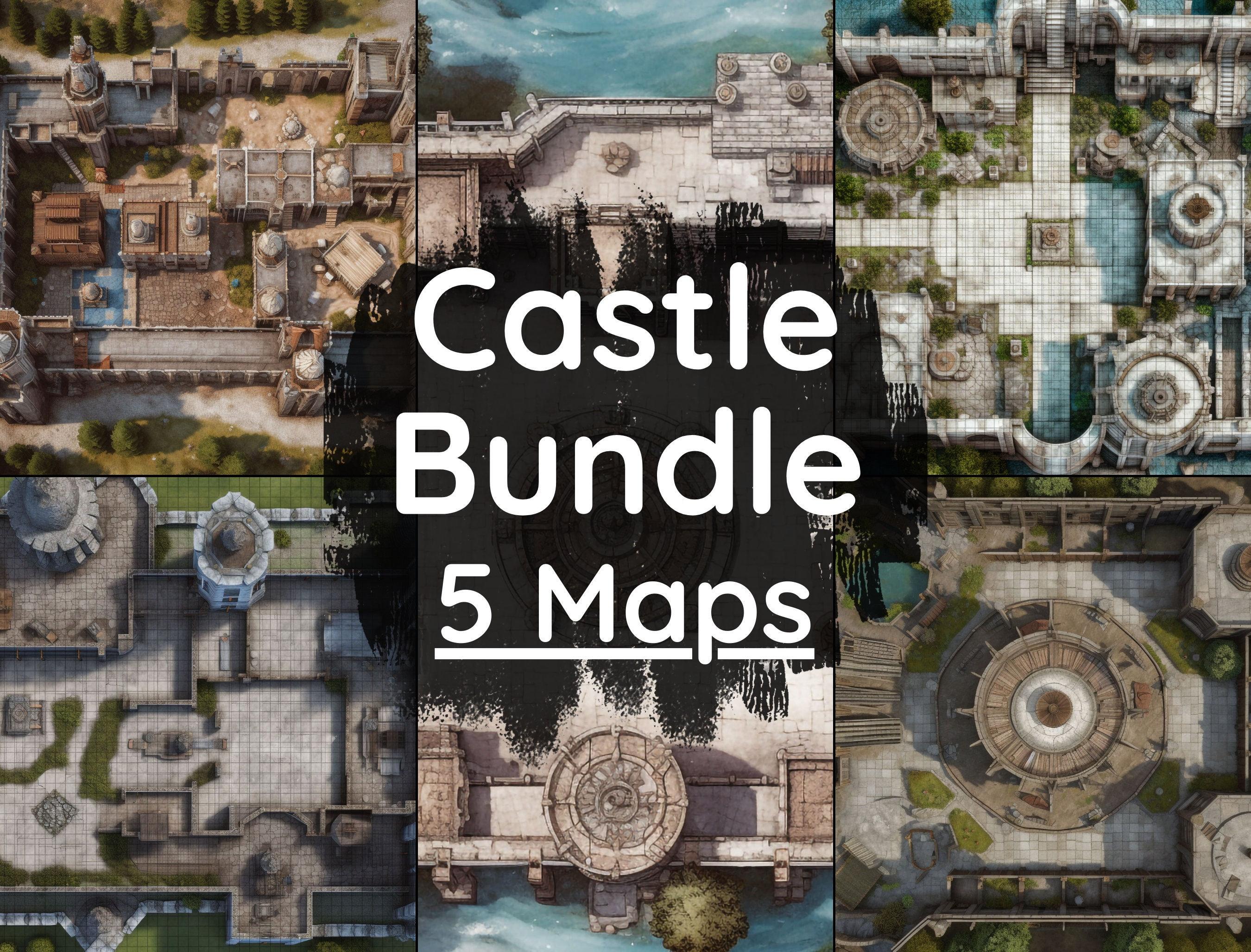 Dnd Castle Battle Map Bundle, 5 D&D Digital Battlemaps, Dungeons and