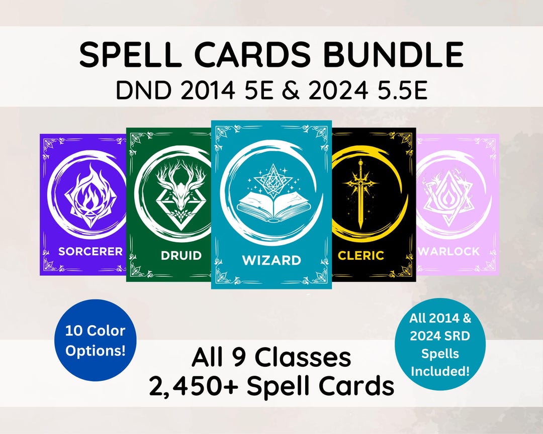 dnd holographic spell cards Aether D&D 5e Spell Cards Bundle