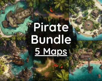 DnD Pirate Battle Map Bundle, 5 D&D Digital Battlemaps, Dungeons and Dragons Battle Maps, Roll20 Battlemap, Fantasy Grounds, Foundry VTT