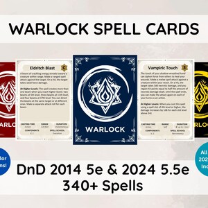 DnD 5e Warlock-spreukkaartenset | spreuken 2014 en 2024 inbegrepen | Spellbook-bundel | Meer dan 340 spreuken | 10 kleuropties | Dungeon and Dragons