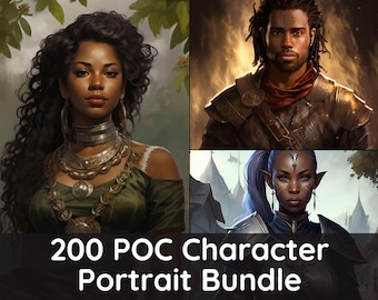 200 retratos de personajes de rol: paquete de arte fantástico de personas de color para juegos de rol de rol
