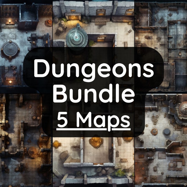 DnD Dungeon Battle Map Bundle, 5 D&D Digital Battlemaps, Dungeons and Dragons Battle Maps, Roll20 Battlemap, Fantasy Grounds, Foundry VTT