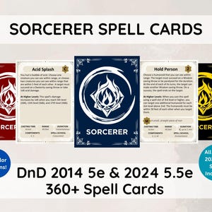 Carte degli incantesimi dello stregone DnD 5e – Libro degli incantesimi PDF stampabile con oltre 360 incantesimi (SRD 2014 e 2024)
