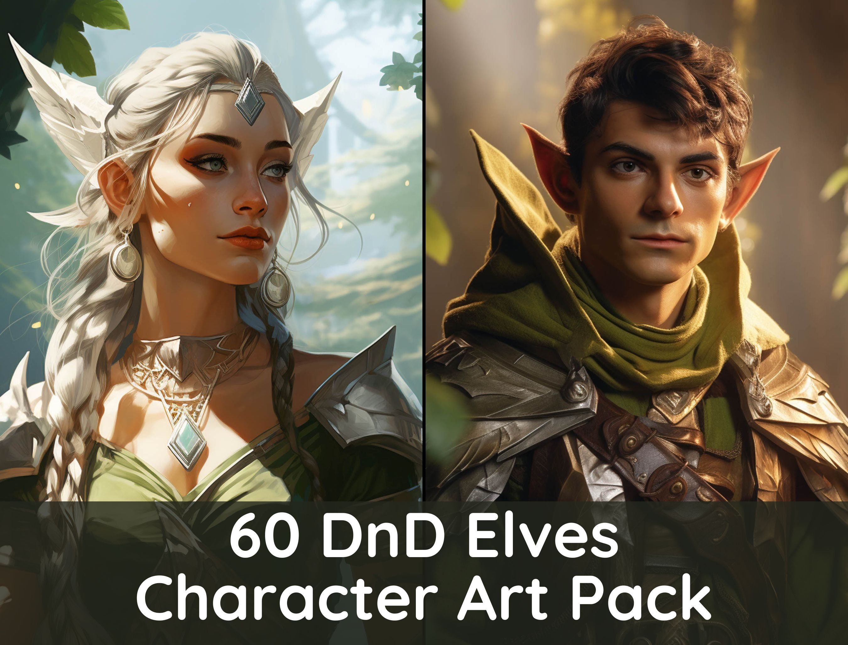 DnD 60 Elves Character Portrait Art Bundle, D&D Pictures, Player Portraits, Dungeons and Dragons, NPC Characters Art Pack