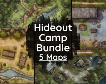 DnD Hideout Camp Battlemap Bundle, 5 D&D Digital Battlemaps, Dungeons and Dragons Battle Maps, Roll20 Battle map, Foundry VTT