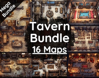 Tavern Battle Map Mega Bundle: 16 RPG Maps for DnD Roll20, Foundry VTT