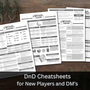 Hojas de trucos para nuevos jugadores de DnD, guía de referencia rápida del DM, guía del jugador de DnD 5e, descarga digital en PDF, hoja de trucos de D&D, folleto del Dungeon Master