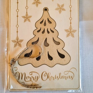 Biglietto per albero di Natale in legno, regalo inciso in legno, regalo di Natale unico