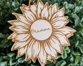 Mumma Sonnenblume Holzschlüsselring, Schlüsselbund, Geschenk für Mama, Geschenk mit Gravur