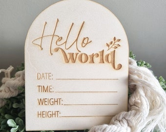 Hello World New Baby Plakette, Baby Ankündigung Photo Prop, Neugeborenen Zeichen