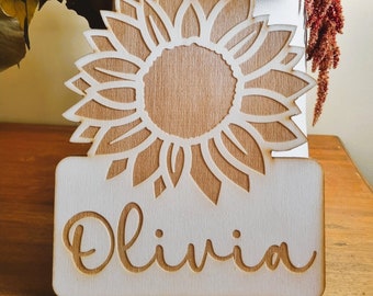 Sunflower Personalised Door Sign, Personalised Name Sign, Girls Room, Boho Bedroom Decor