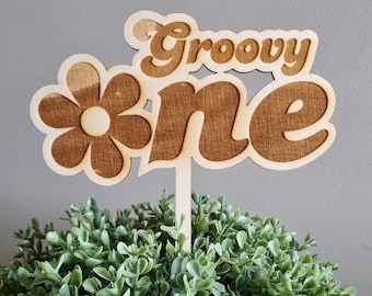 Decorazione per torta Groovy One, decorazione per compleanno di 1 anno, decorazione per torta in legno