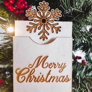 Ornamento per porta carte regalo di Natale, ornamento con fiocco di neve inciso in legno, regalo di Natale