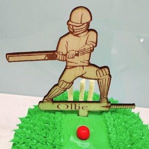 Cricket Cake Topper, Personalised Birthday Decoration, Engraved