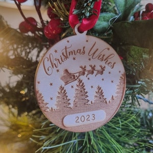 Christmas Wishes Engraved Bauble, Wooden Engraved Bauble, Christmas 2024