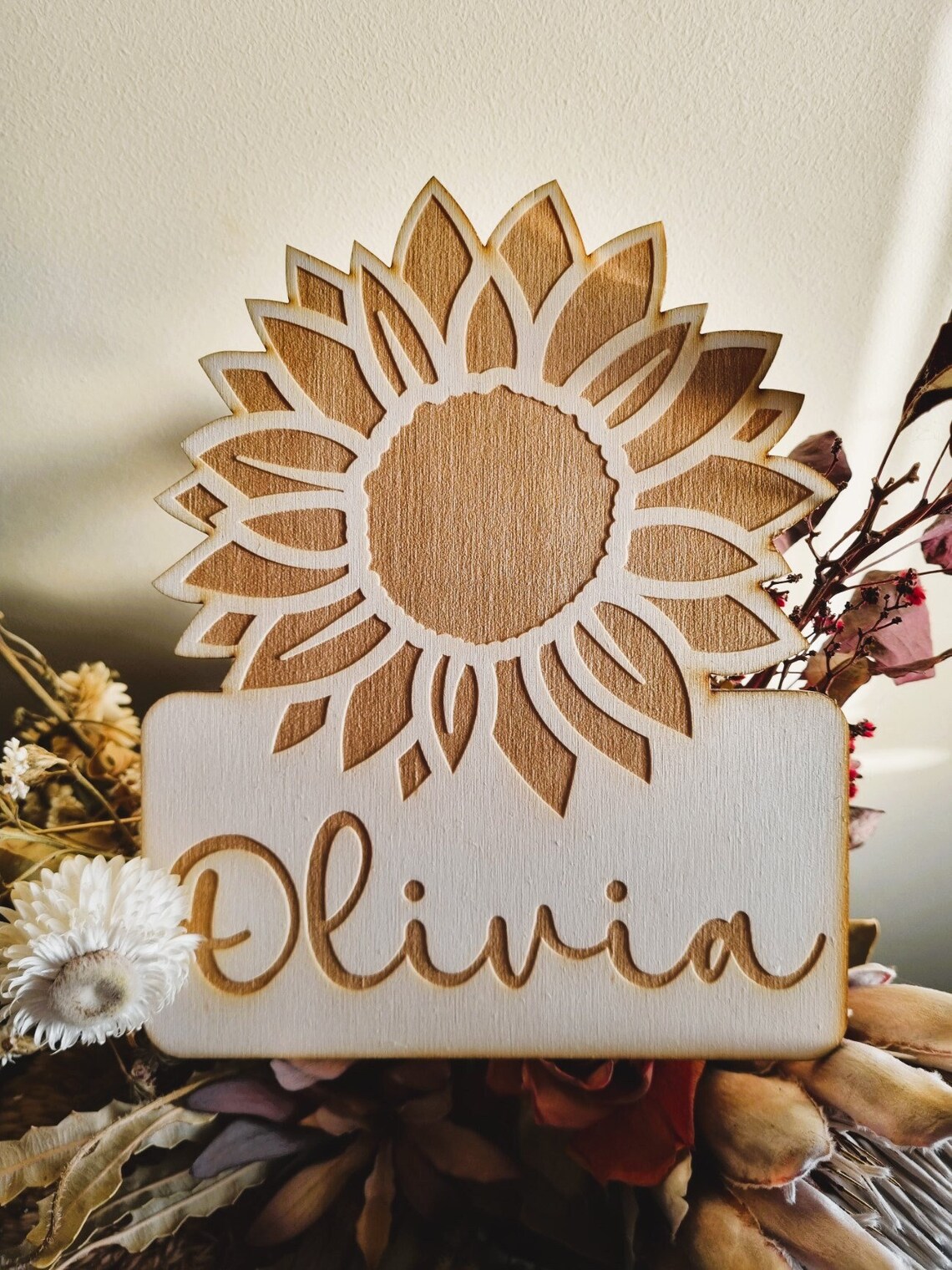 Name Sign Girl Rustic Rectangular Sunflower Personalised Door Sign, Personalised Name Sign, Girls Room ...