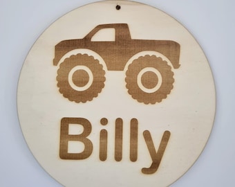 Monstertruck personalisiertes Türschild, personalisiertes Namensschild, Jungenzimmer, LKW-Schlafzimmerdekor