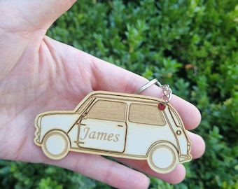 Personalised Classic Car Keyring, Custom Engraved Car Keychain Gift for Car Enthusiasts