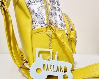 Personalised Tractor Bag Tag, Custom Backpack Tag Keychain for School Kindergarten