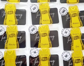 Personalised Acrylic Netball Dress Keyring, Netball Player Gift