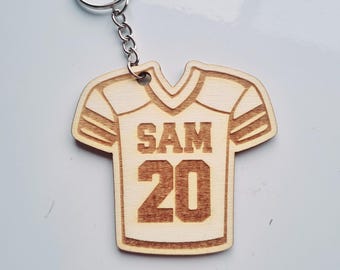 Personalised Rugby Keyring, Engraved American Football Jersey Keychain, Custom Team Gift