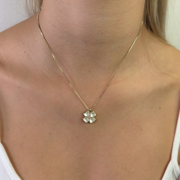 Gold Clover Necklace, Lucky Four Leaf Clover Necklace Pendant, Dainty Opal Clover Necklace