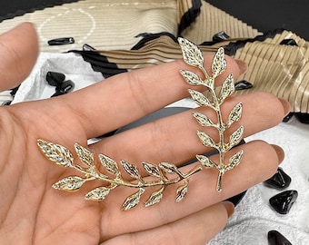 Wedding Leaf Collar Brooch, Gold or Silver Shirt Pin, Elegant Handmade Wedding Pin, Wedding Guest Brooch