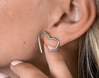 Hollow Heart Earrings, Dainty Love Heart Earrings for Daughter, Cute and Delicate Everyday Earrings