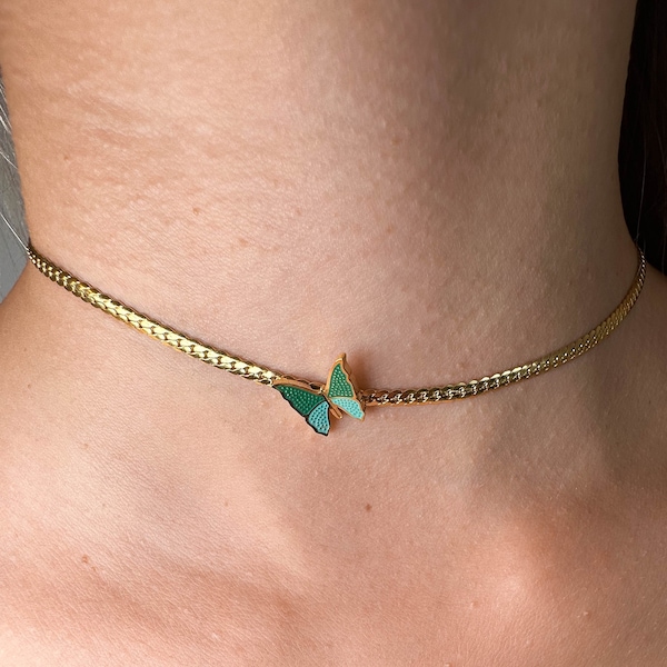 Dainty Gold Butterfly Choker, Delicate Butterfly Choker Pendant, Necklace Gift for Daughter